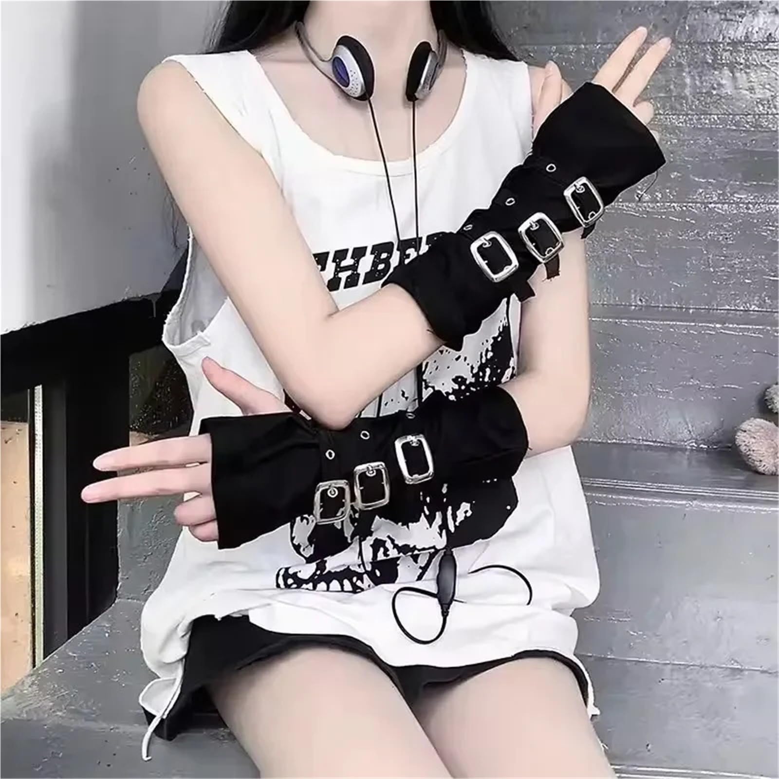 Guantes sin Dedos de Licra con Hebillas y Estilo Punk for Mujer, Estilo Lolita, for Cosplay, actuaciones en Escenario, Baile Callejero. para Mujeres para Cosplay, Fiesta, Carnaval