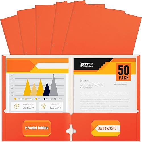 Miniatura 9 de Better Office Products Carpetas portafolio de dos bolsillos, paquete de 50 unidades, color azul, carpetas de papel tamaño carta, 50 piezas, color
