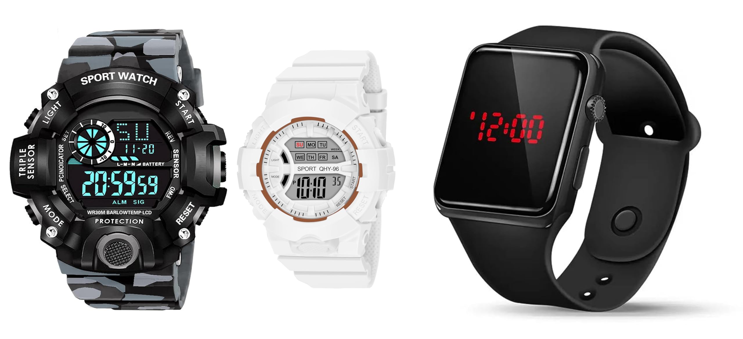 The Shopoholic Plastic Grey White Digital Square And Round Dial Army Belt Black Led Shockproof Multi-Functional Automatic Waterproof Sports Watch Combo For Boys - Watch For Men Pack Of 3 (B0CJJ2DBZR) Amazon Price History, Amazon Price Tracker