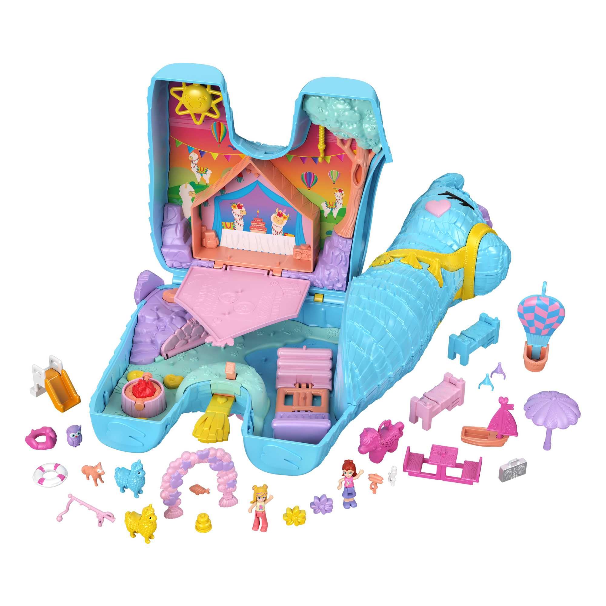 Polly Pocket Grand Coffret Lama Surprises Soirée Pyjama, 25 Surprises (Dont 2 Mini-Figurines), thème Camping de Luxe/soirée Pyjama, Jouet Enfant, Dès 4 Ans, HHX74