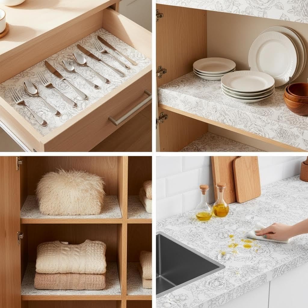 Coavas Shelf and Drawer Liner, Non Slip Extra Grip Non Adhesive Waterproof Thickened Cabinet Mat, Easy Cut for Kitchen Pantry Bathroom Dresser Cupboard (White, 12IN X 20 FT)