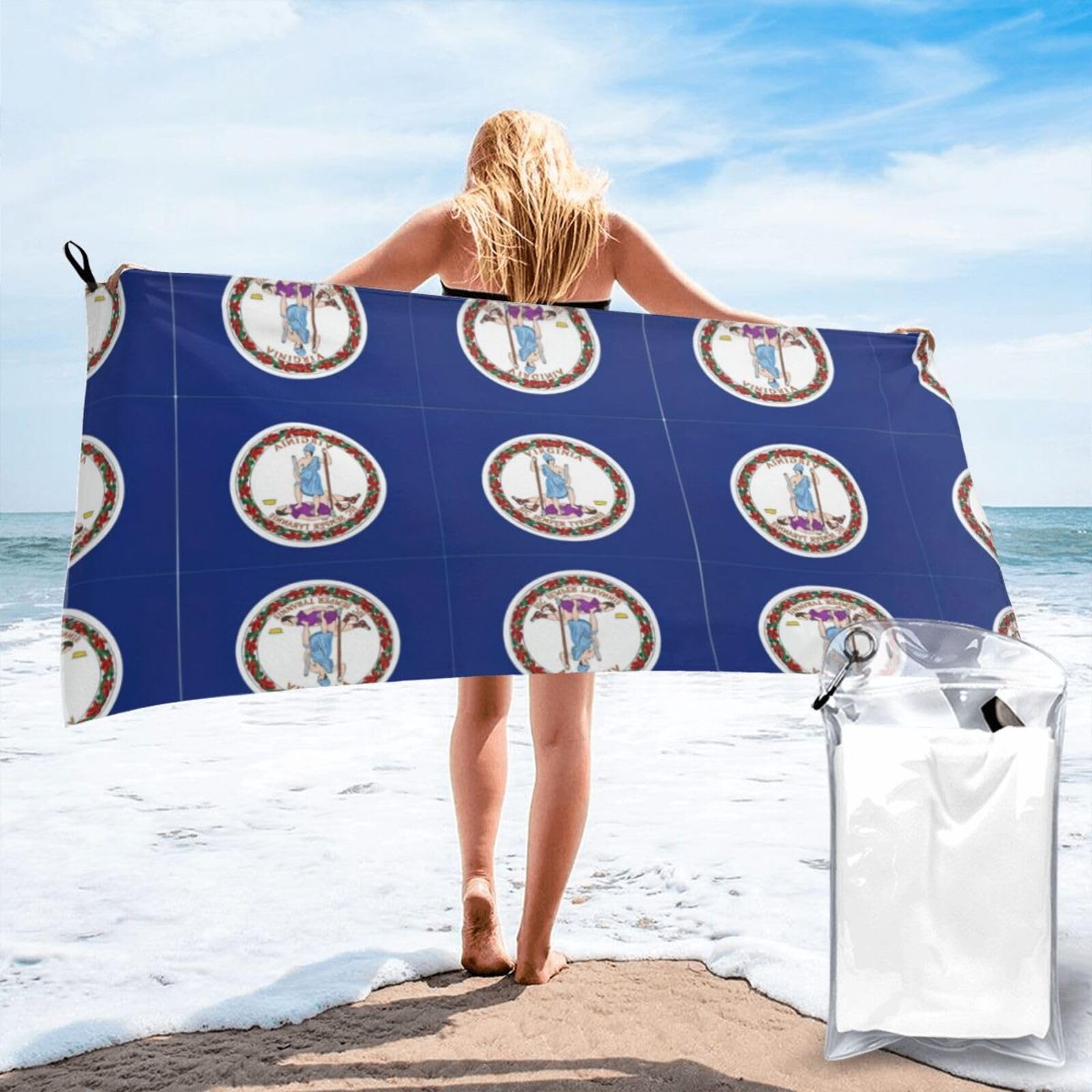 DIEzig Virginia State Flag Print Beach Towel Fast Dry Thin For Holiday Vacation Cruise Gym Swimmers