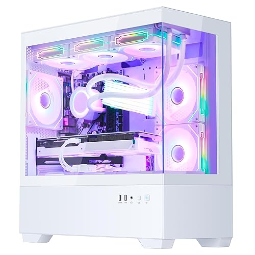 HELLOLAND Ocean Park Gaming PC Desktop - AMD Ryzen 5 5600X 4.6GHz- RTX 4060 8G - 32GB DDR4 3200 MHz- 1TB M.2 SSD -360mm AIO -RGB Fans -WiFi & Bluetooth Ready -Windows 11 Pro Computer-White - 5600X | 4060 | 32G | 1T - White
