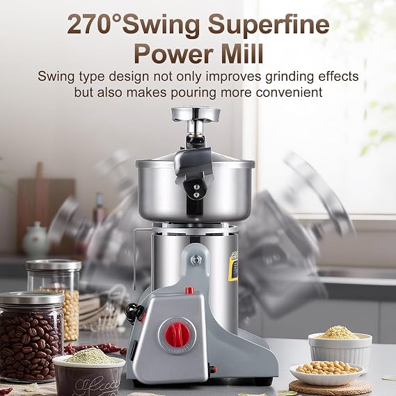 800g Electric Grain Grinder,3000W Stainless Steel Grain Spice Mill Grinder High Speed 28000 RPM for Nuts Cereals Spice Grain Herb Flour with Overload Protection