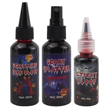 Halloween Makeup kit - Fake Blood Washable + Liquid Latex + Scar Wax with Spatula Tool + Fake Blood Spray + 2 Stipple Sponge A-3 pieces