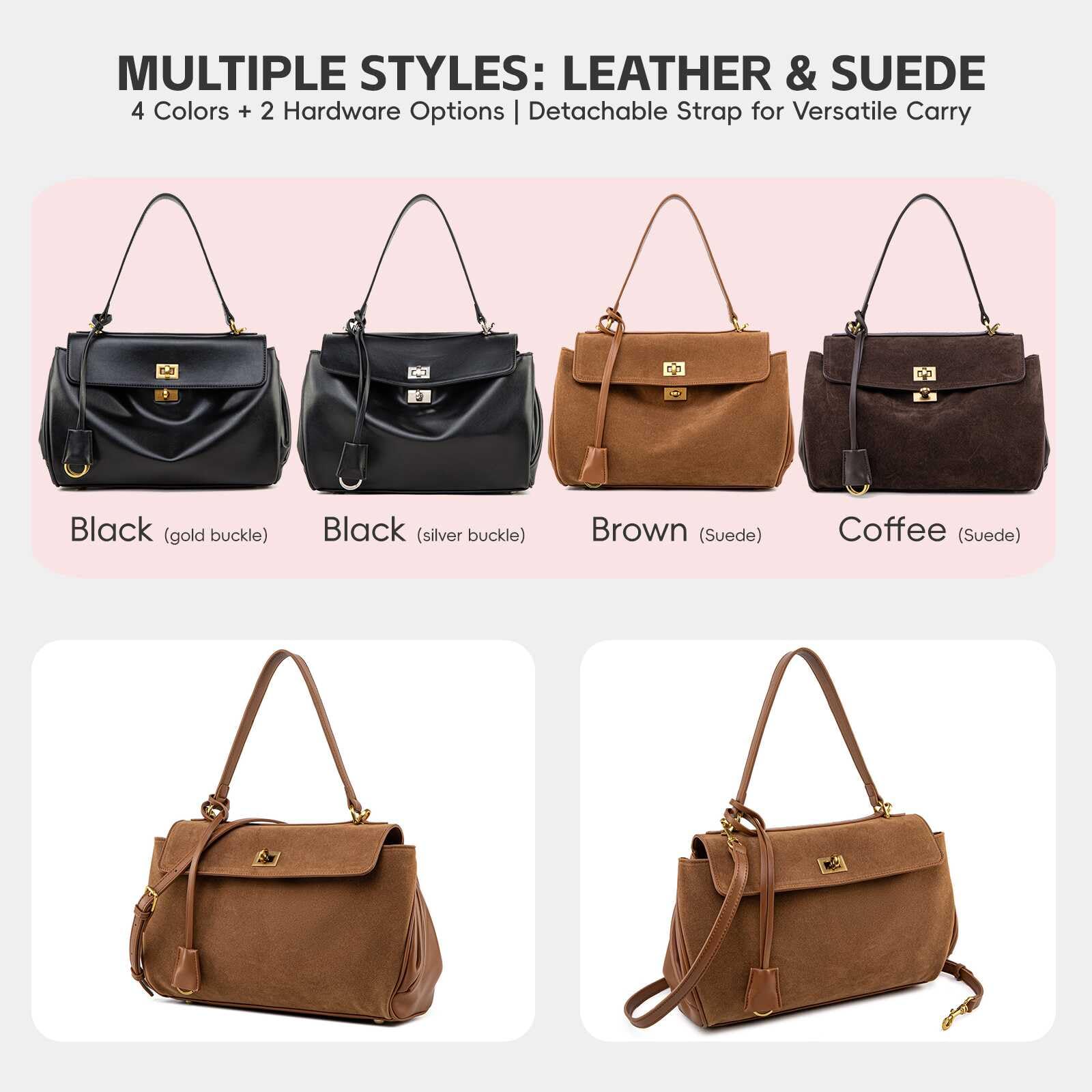Tragetasche aus Wildleder und Leder, weiches Leder, Schulterhandtaschen für Damen, Umhängetasche für Reisen, Arbeit