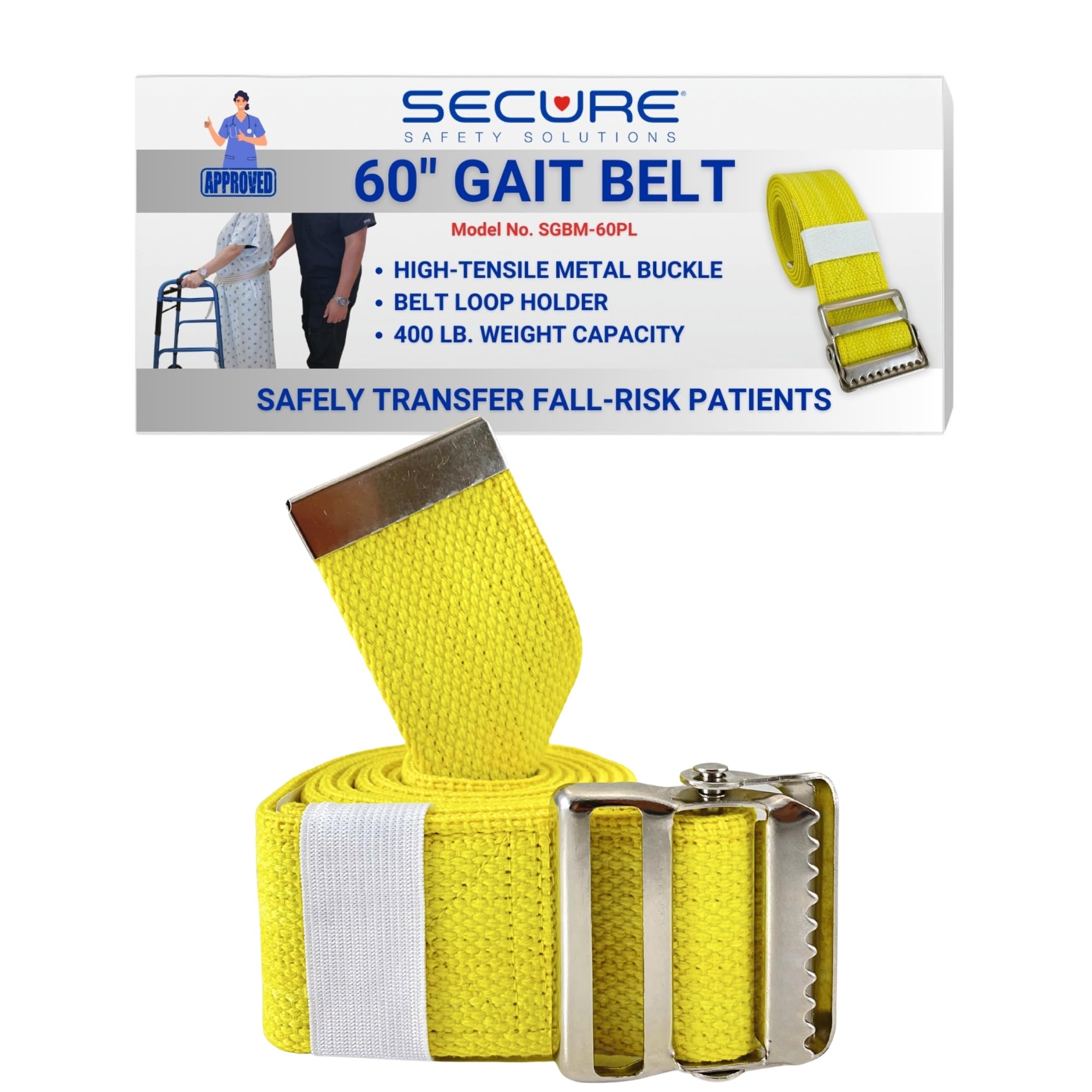 Secure Gait Belt for Seniors with Metal Buckle - Transfer and Walking Standing Aid Elderly, Physical Therapy, Nurses