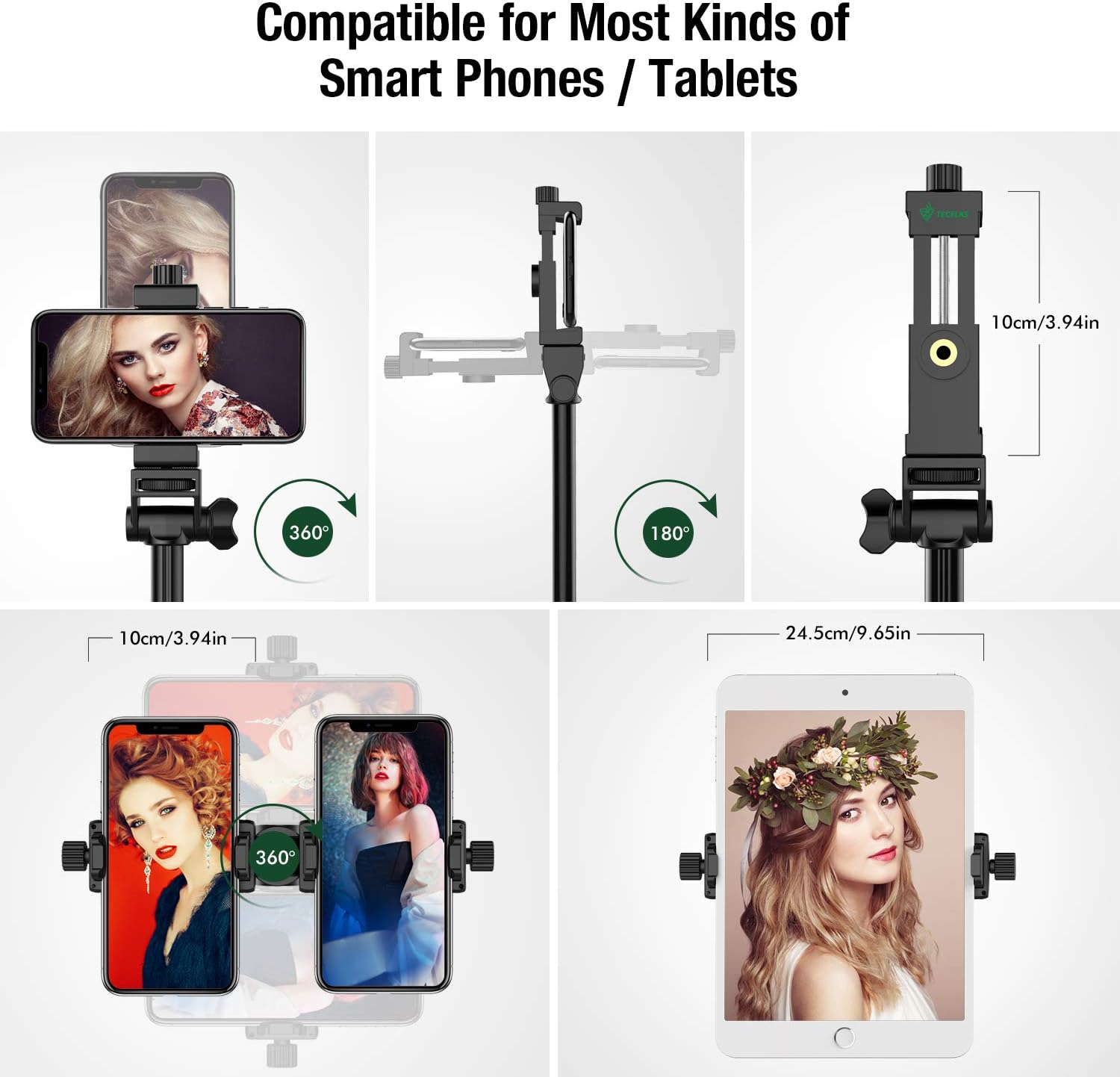 Tripod for iPad, Versatile Phone Tripod for Tablet/Action Camera/DSLR, 56" Extendable Selfie Stick Tripod, Heavy Duty Aluminum, Perfect for Selfies/Video Recording/Vlogging/Live Streaming