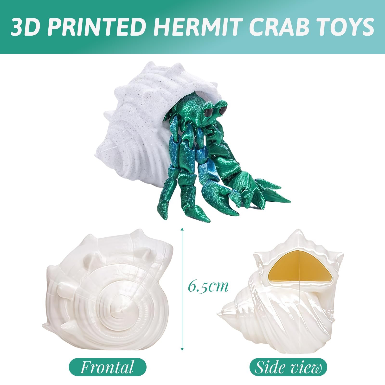 Mrltau 3D Printed Animals Hermit Crab Fidget, Full Articulated Flexible Crystal - Image 2