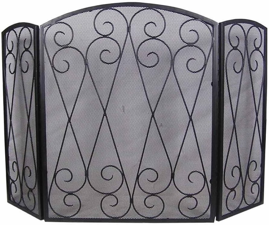 Decorative Double Scroll 3 Fold Fire Screen Spark Guard
