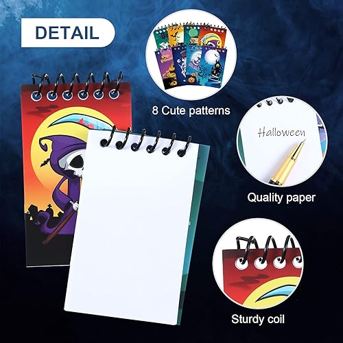 Miniatura 3 de 24 piezas de mini bloc de notas en espiral de Halloween, cuadernos de recuerdos de fiesta, 8 diseños de arañas fantasmas, calabaza, cuaderno en