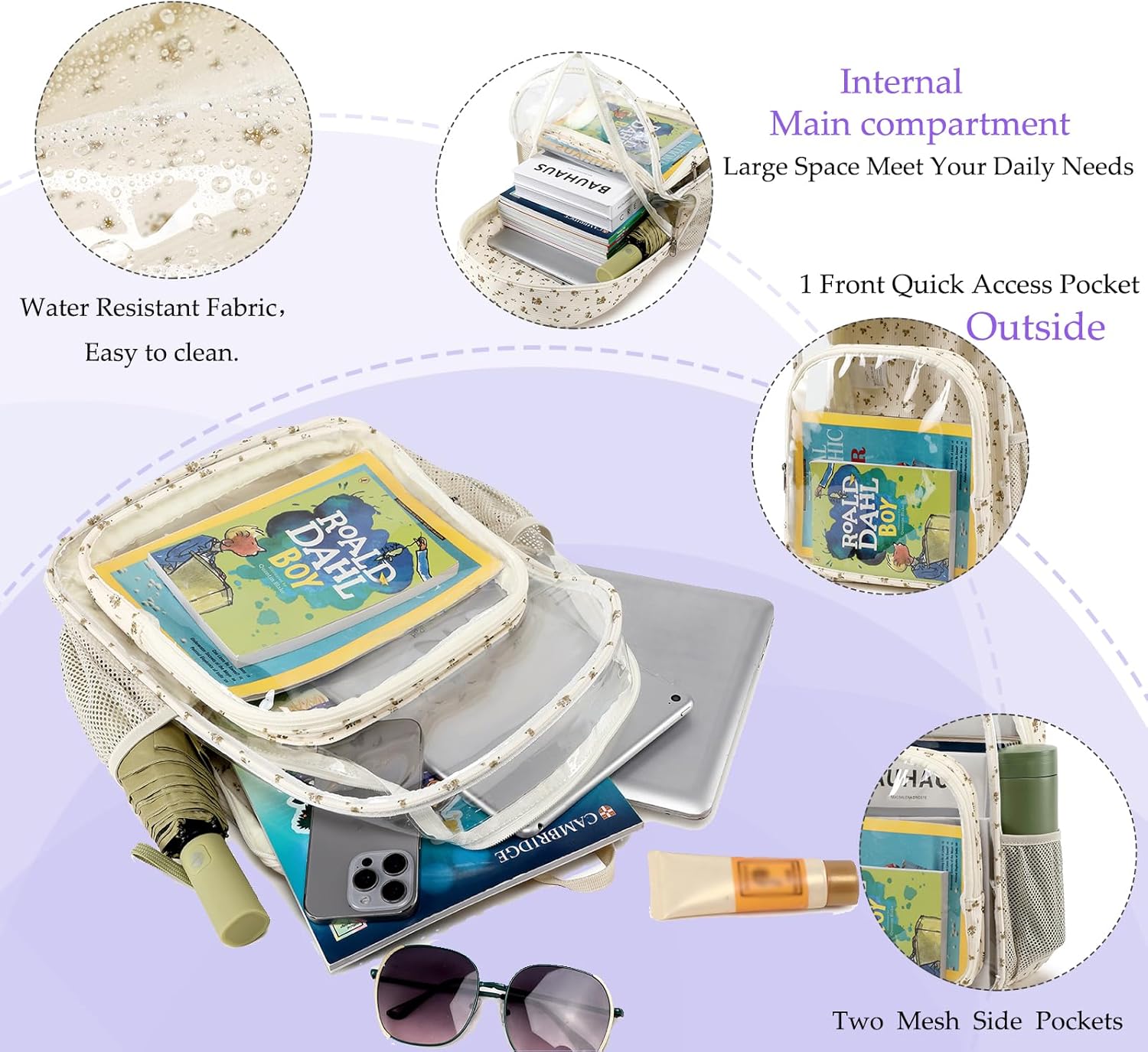 Clear Backpack for School Heavy Duty PVC Transparent Bookbag for Girls Stadium Approved See Through Backpack for Stadium Events,Work,School and Travel