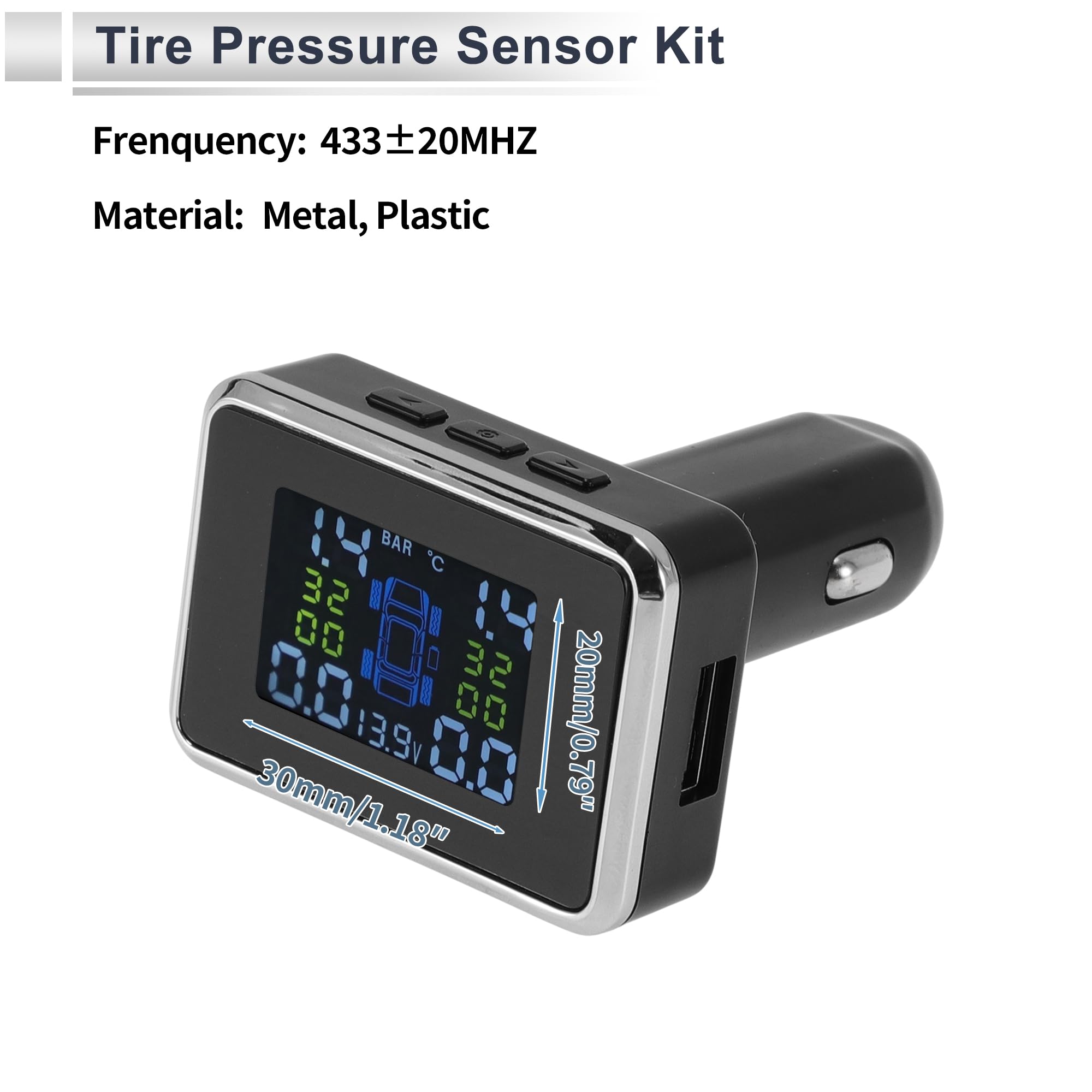 Accendisigari TPMS Universale Sistema Di Monitoraggio Della Pressione Degli Pneumatici Sensore TPMS Wireless 433MHZ Kit 1 Set