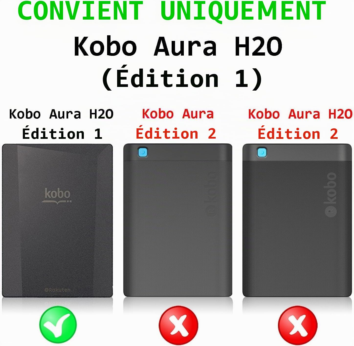 Forefront Cases Étui pour Kobo Aura H2O Edition 1 (Modèle: 2014) - Mince et Léger, Fonction Automatique Veille/Réveil Intelligente Étui, Coque de Protection pour Kobo Aura H2O Edition 1 - Noir