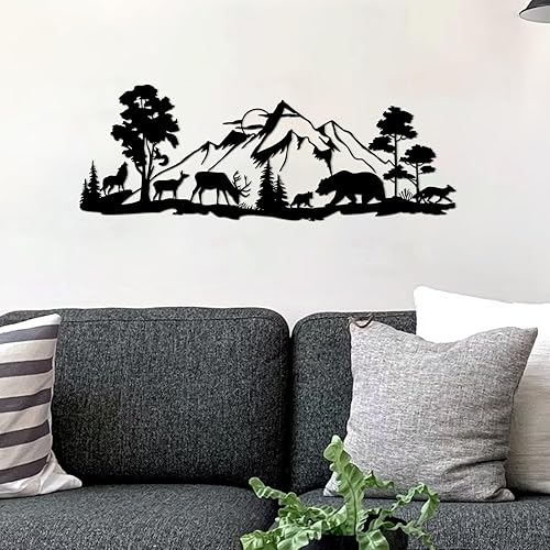 Vista 7 de ESTART Decoración de pared de metal de bosque de montaña, oso de ciervo, arte de pared de metal, decoración de caza de animales rústicos para sala
