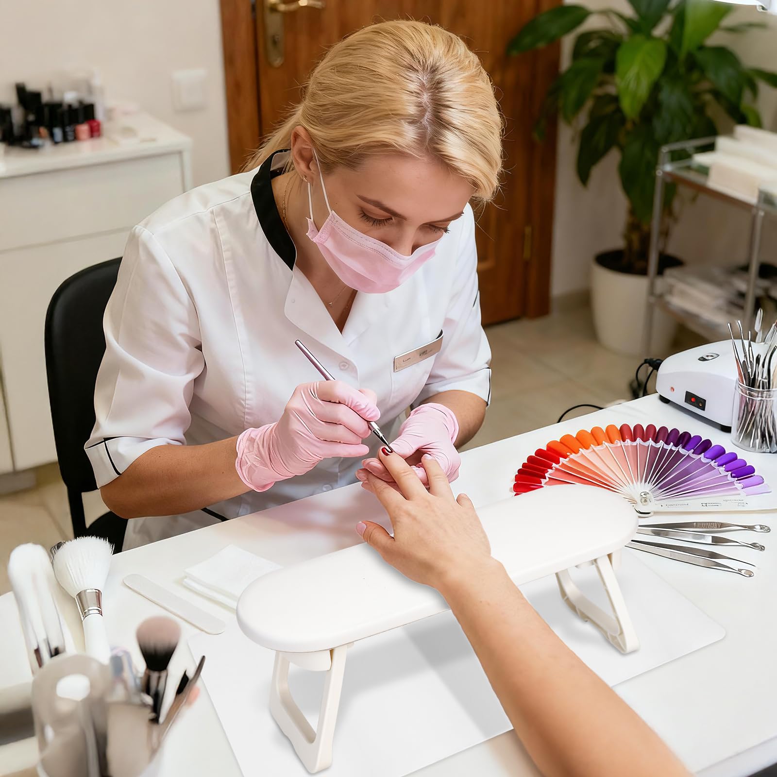Reposamanos para uñas,Almohada de Mano de Uñas Antideslizante de Cuero PU,Reposabrazos Manicura Plegable,reposamanos de uñas,Reposabrazos de uñas,Diseño Ergonómico para Salón y Hogar,Blanco
