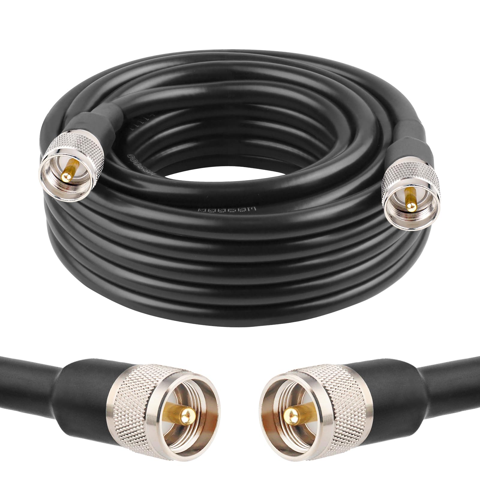 PL259 UHF Cable 25ft, KMR400 PL259 Male to Male Coaxial Cable Low Loss CB Coax Cable for HAM Radio, VHF Radio, SWR Meter, Antenna Analy