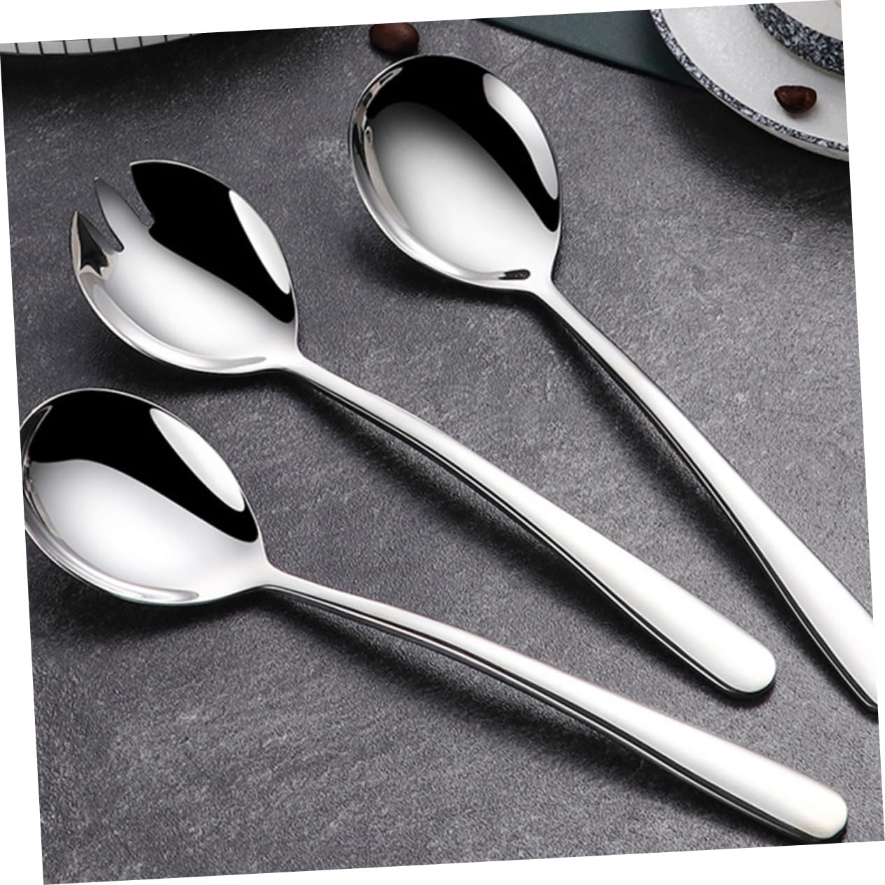 FUNOMOCYA 1 Set Stainless Steel Salad Spoon Salad Serving Pasta Fork Salad Utensils Pasta Salad Servers Fettuccine Noodles Salad Fork and Spoon Multifunctional Tableware Silver