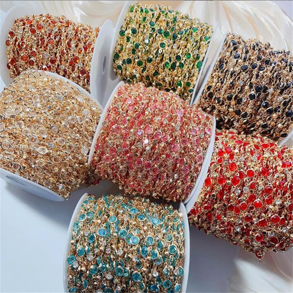 Catene a Maglie in Cristallo placcate in Oro da 10 m per Accessori Fai da Te per la creazione di Gioielli, Materiale della Catena della Nappa della Collana della Coda estesa