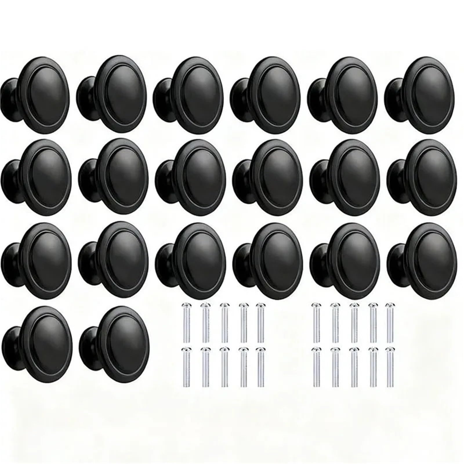 GIYXHU 10pcs Matte Black Cabinet Knobs - 1" Round Drawer Pulls, Flat Stainless Steel Handles for Kitchen Dressers & Doors for Cupboard