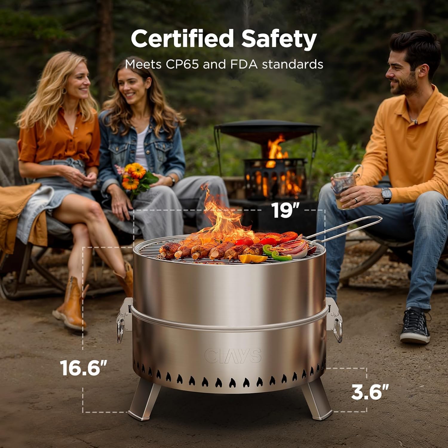 Ciays Smokeless Fire Pit 19 Inch, Portable Wood Burning Firepit for Camping & Backyard, Outdoor Fire Pit with Patented Technology, Steel Grill Rack, Fire Poker & Carry Bag, Easy Setup