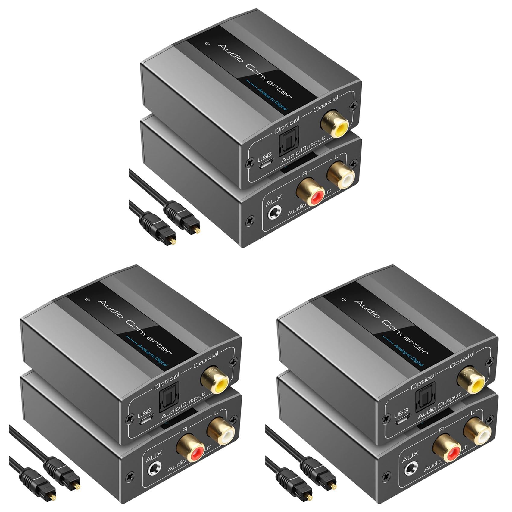 3X Convertidor de Audio AnalóGico una Digital una ÓPtico con Cable ÓPtico Audio Digital Toslink y Adaptador de Audio Coaxial