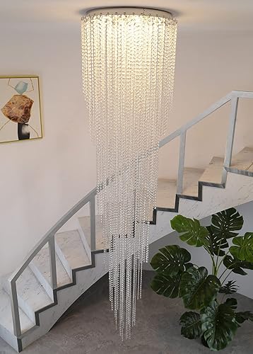 Miniatura 8 de Lámparas colgantes modernas de cadena de cristal H102 pulgadas, techo alto, entrada, escalera, candelabros de cristal, adornos de cristal, lámpara