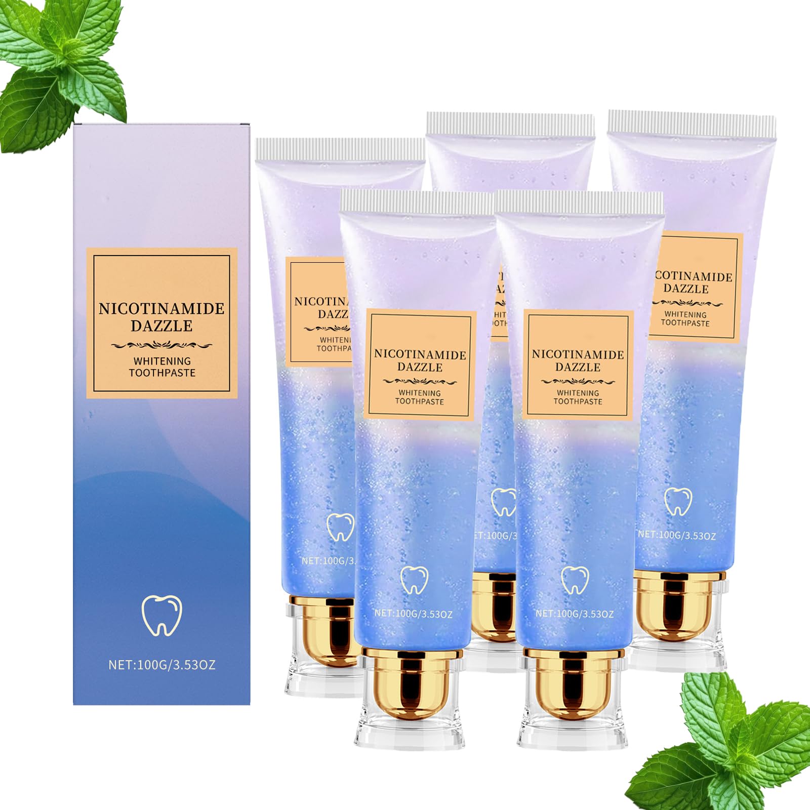 Niacinamide Whitening Toothpaste, Helps Remove Teeth Stains, Brightening, Fresh Mint Flavor for Long-Lasting Breath, Gently Cleans and Protects Gums, Safe for Tooth Surface Whitening Care (5PCS)