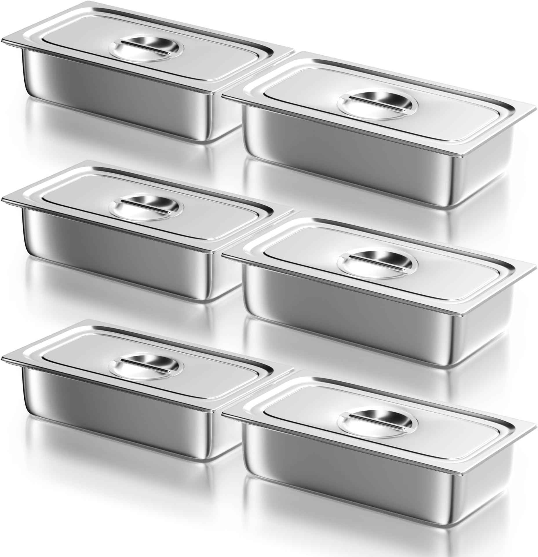WantJoin 1/3 Size Steam Table Pans with Lid, 6 Pack 4 Inch Deep Restaurant Steam Table Pans Commercial, Hotel Pan Made of 201 Gauge Stainless Steel