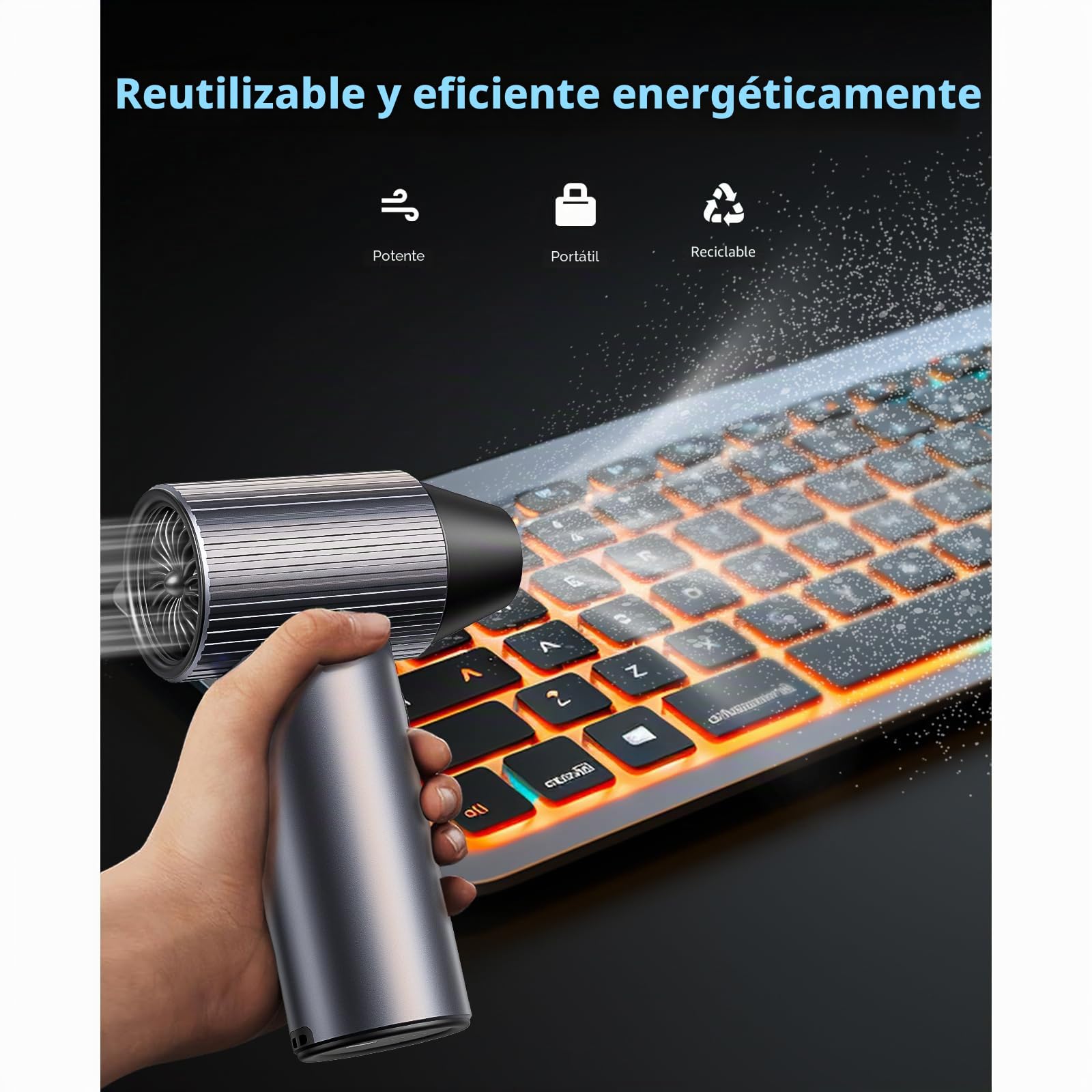 COSANO Mini soplador de metal completo Jet Dry – Plumero de aire eléctrico de 300.000 RPM – Soplador recargable – Plumero de alta potencia con 3 velocidades y 4 boquillas
