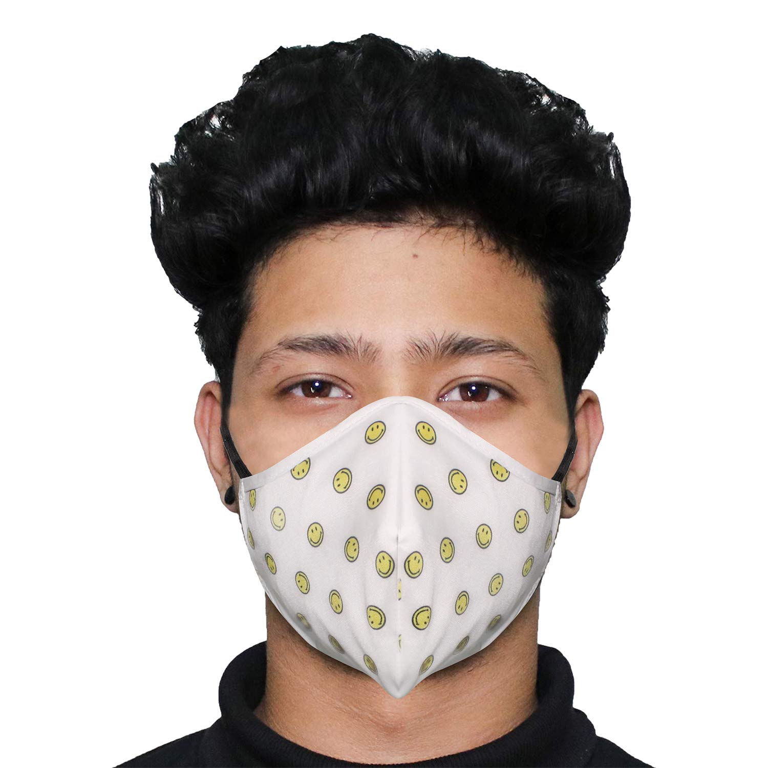 ORILEY ORSM04 Smiley Washable & Reusable Face Mask with 2 Replacement Filter & Adjustable Headloop Elastic Breathable Protective Mouth Cover (10 Pcs)
