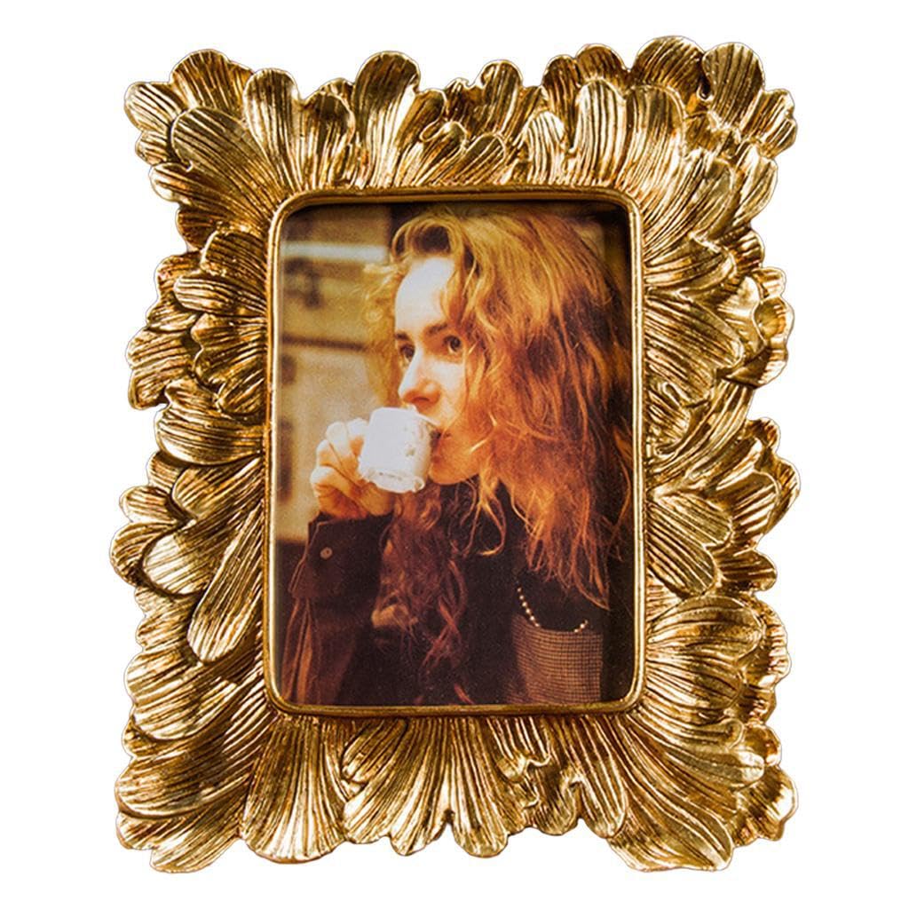 QIXCXAZ Elegant Ornate Retro Photo Frame Golden Iris Flower Showcasing Unique Keepsakes And Artwork Artwork Or Any Other Special Items In Stylish Way. Golden, 7 inch