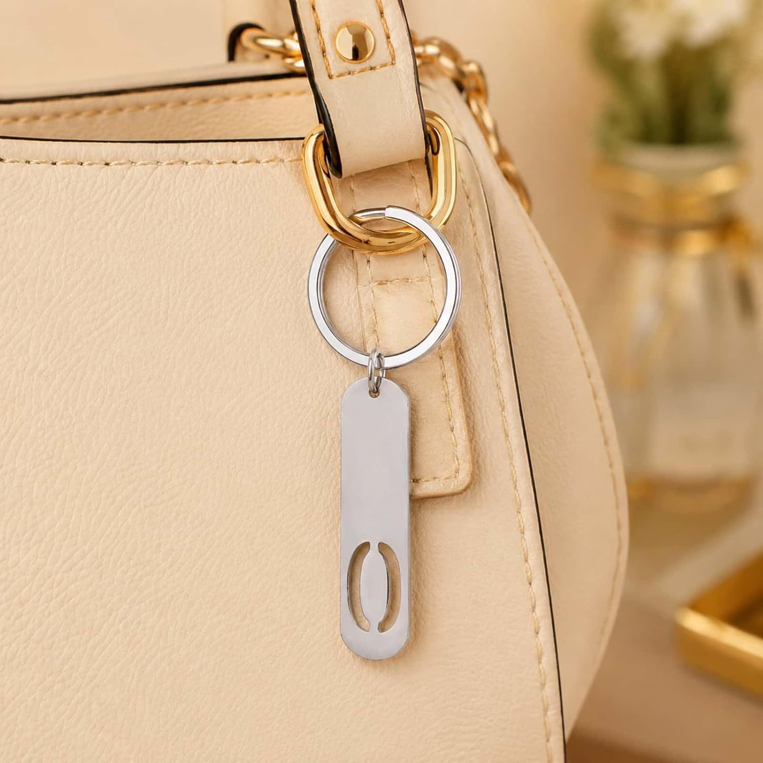 Stainless Steel Initial Keychain,Silver A-Z Letter Key Ring Monogram Bag Charm for Women Men,Personalized Gift image 5