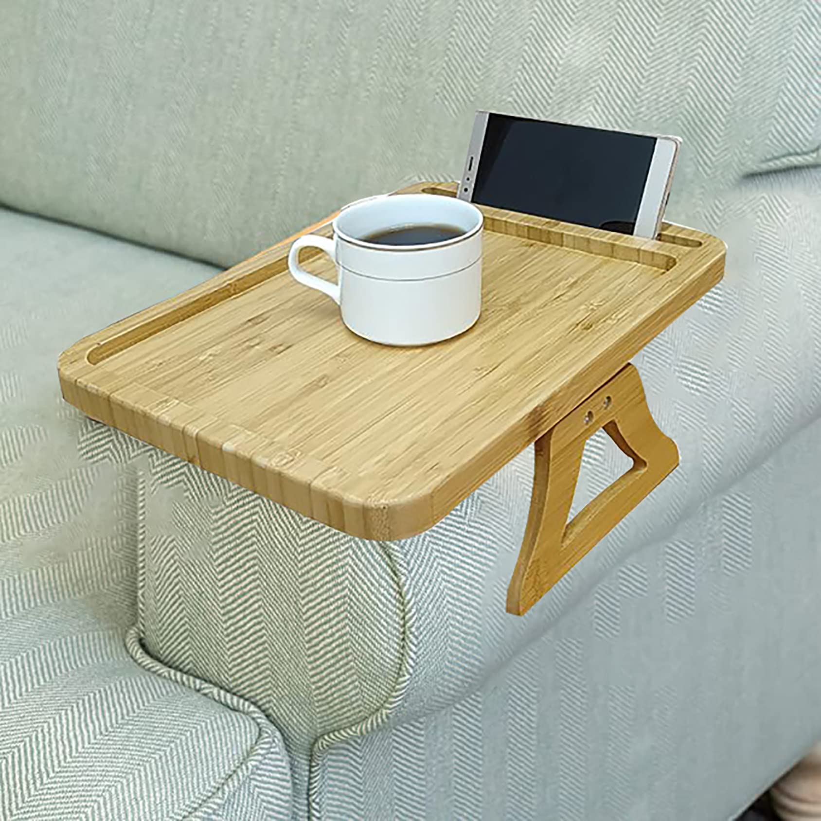 Clip On Tray Sofa Table for Couches,Couch Arm Tray Table, Portable Table, TV Table and Side Tables for Small Spaces，Table Armrest Tray Table for Eating and Drink