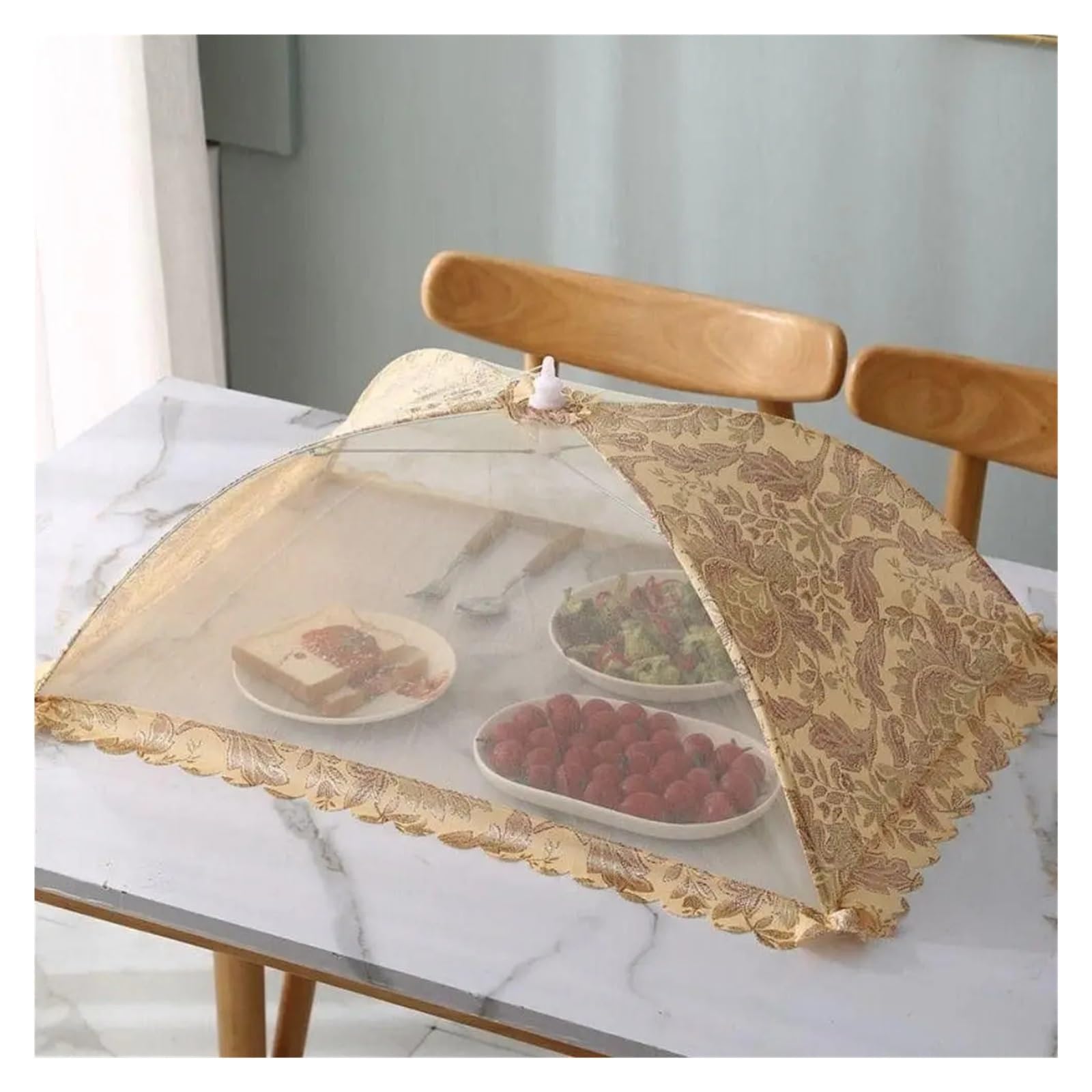 Netzabdeckung für Lebensmittel, Lebensmittelabdeckung, Netzstoff, faltbar, atmungsaktiv, for Esstisch, Fliegen, Mücken, mehrere Größen(60x60cm)