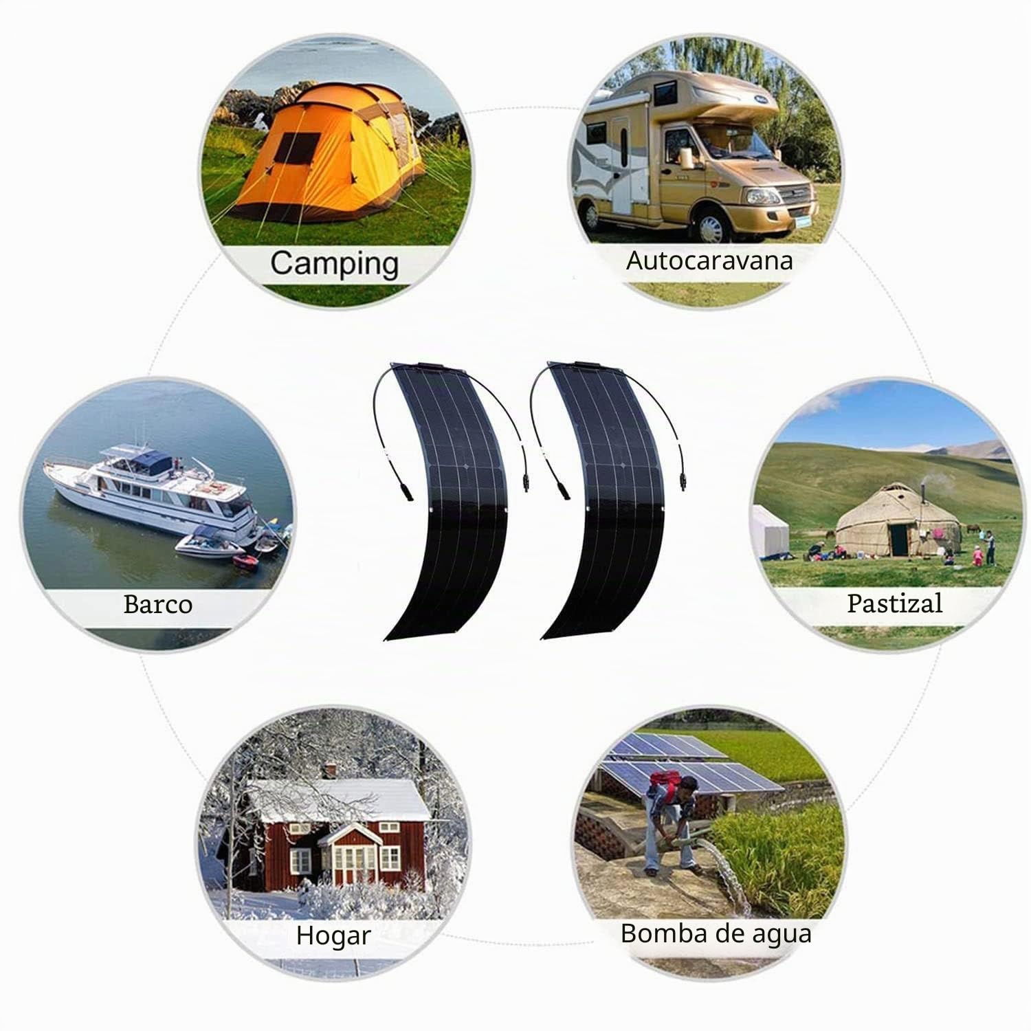 Panel solar flexible portátil de 200 W, 400 W y 800 W,módulo fotovoltaico monocristalino flexible de 12 V a 24 V,controlador de carga de 40 A para autocaravanas,coches,barcos y caravanas. Black-200W