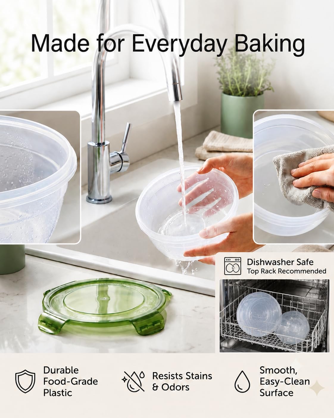 3 Pack Pizza Dough Proofing Container, 44oz/1300ml Plastic Proofing Box with Clear Airtight Lids, Stackable Fermentation Storage for Pizza, Bread, Sourdough, Includes Dough Cutter