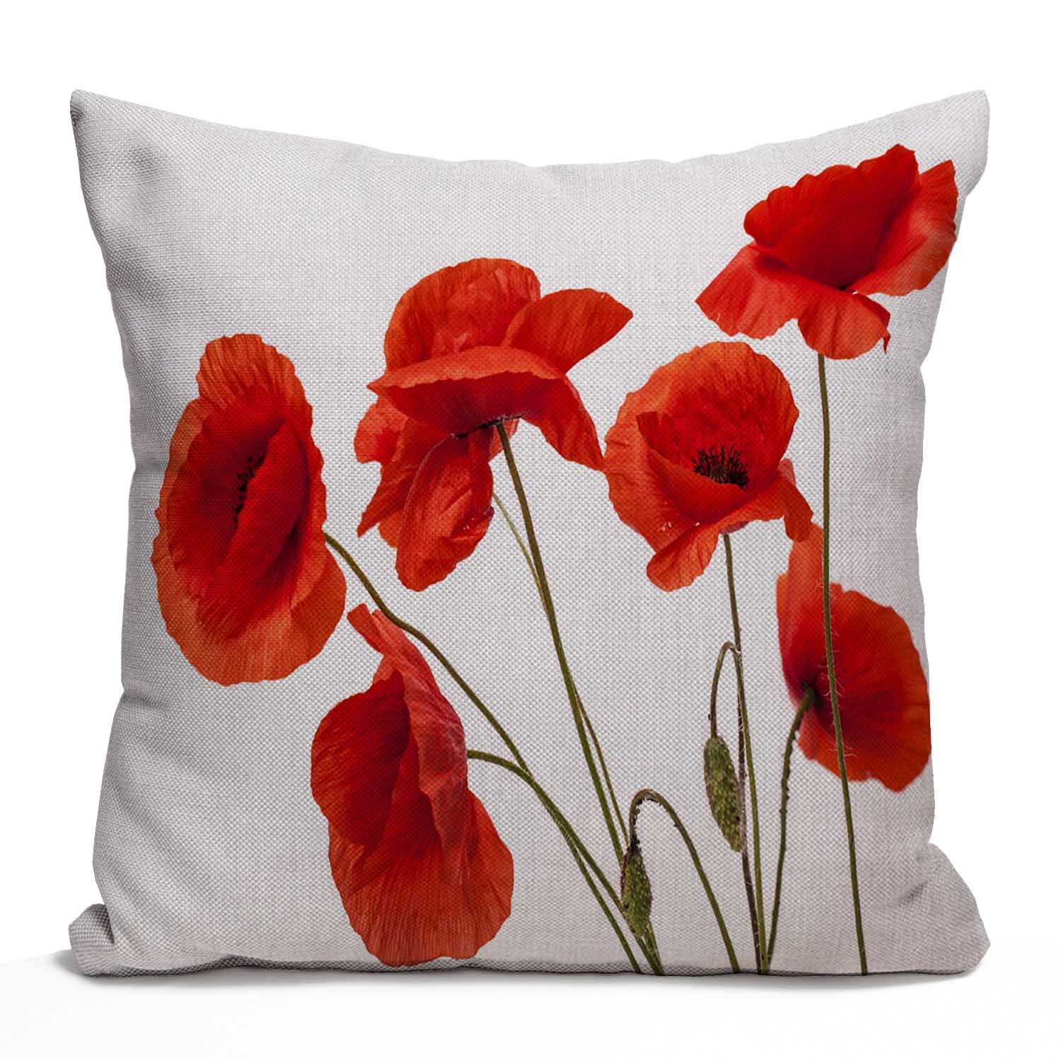 Throw Pillow Cover 16x16 Inch, Poppy Flowers White Poppy Red Beautiful White Beauty Bloom Blossom Double Sided Cotton Linen Square Throw Pillow Case