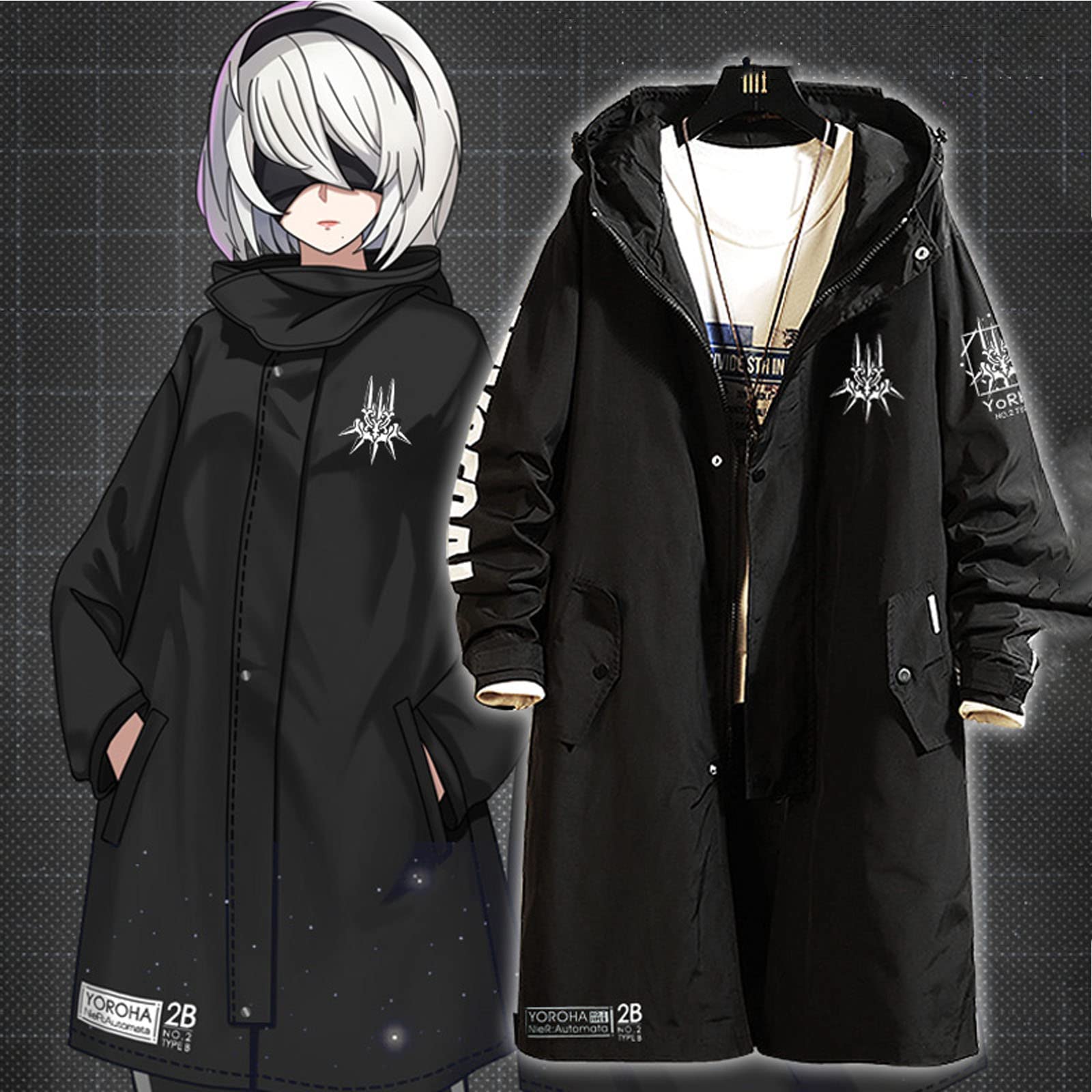 NieR Automata 印象パーカー 上着 長袖 フード付き プルパーカー 運動服 コスチューム プリント秋春 仮装 学生 ヨルハ二号B型 衣装 グッズ (XL)