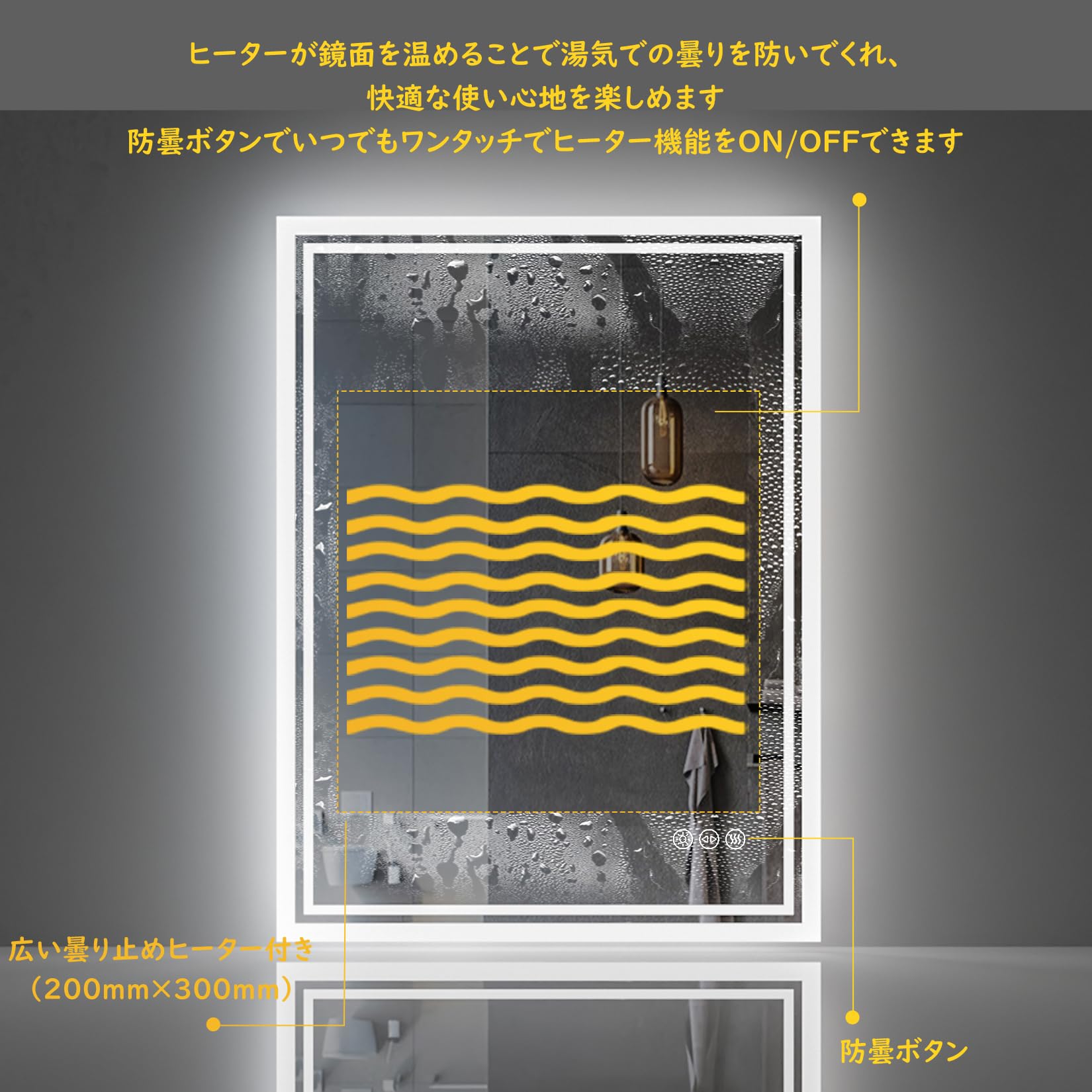 Amazon.co.jp: Wisfor LED ミラー 壁掛け鏡 照明付き 洗面所 洗面台 鏡