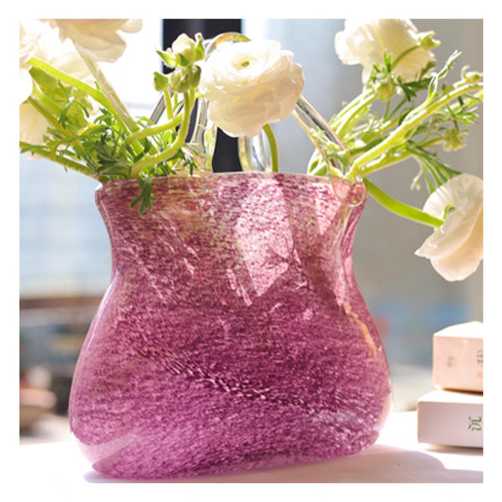 Vaso Portamonete in Vetro, vasi in Vetro con Bolle d'Aria Vaso a Forma di Borsa Portamonete in Vetro, per Decorazioni domestiche, Eventi, Ufficio, Giardino, Matrimonio, Viola