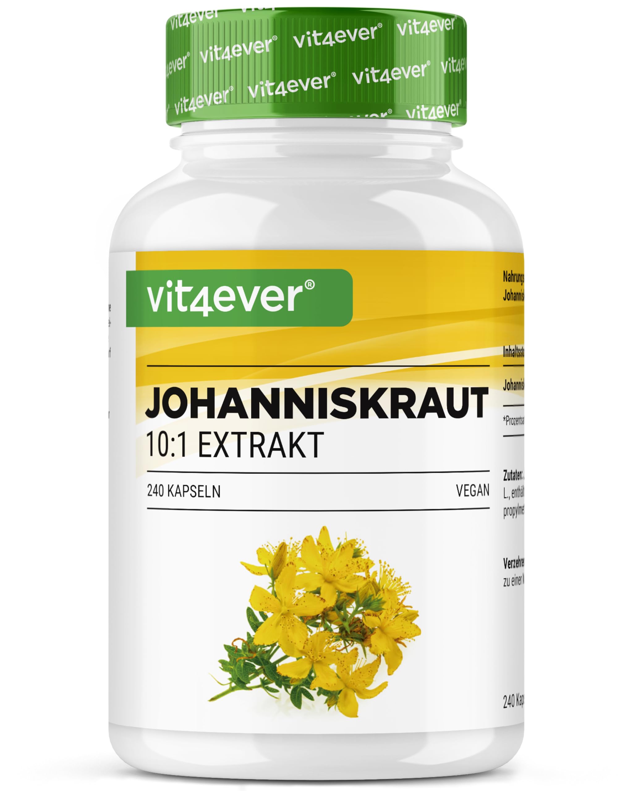 Millepertuis -240 capsules avec 500 mg d'Extrait fabriqué à partir de 5000 mg de Millepertuis pur - Extrait Naturel 10:1 - Hautement Dosé - Vegan