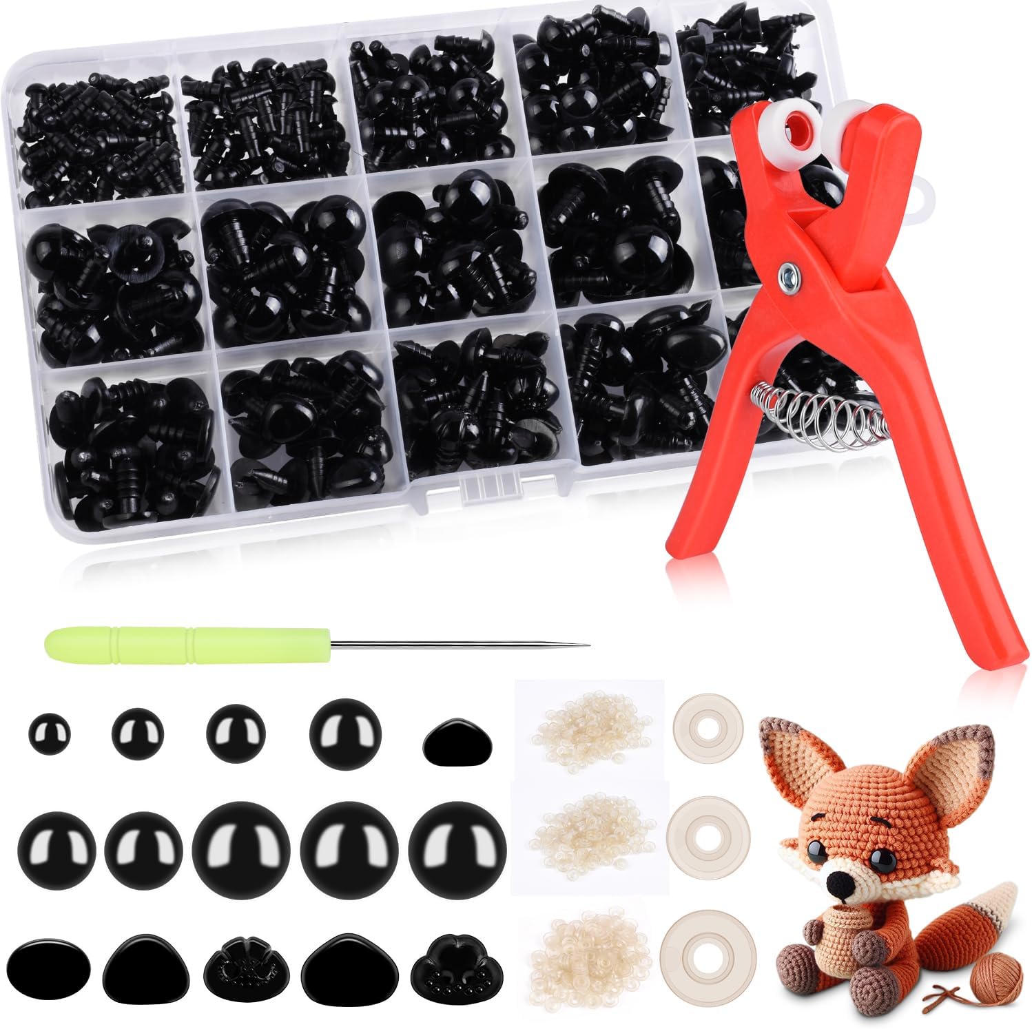 567Pcs Safety Eyes and Noses for Crocheting,1Pack Safety Eye Tool ，5 Size Safety Eyes & 6 Type Safety Noses with 300Pcs Washers,Safety Eye Set for Amigurumi,Stuffed Animals Safety Eyes