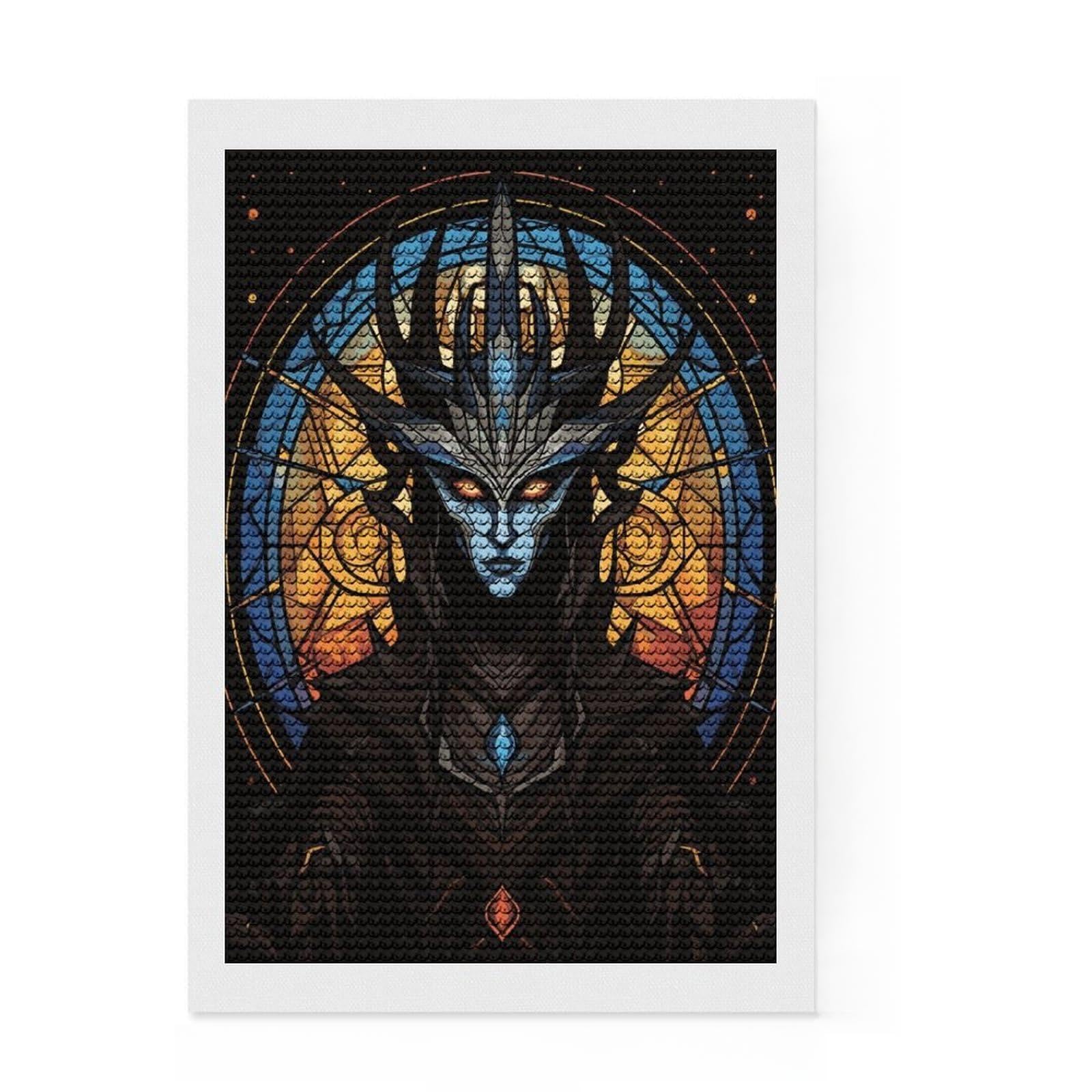 Junmoney Warlock Stained Glass Diamond Painting Set 8"x12", Fun Craft Experience, Sparkling Round Gems, Office Decor, for Adults, Adhesive Canvas