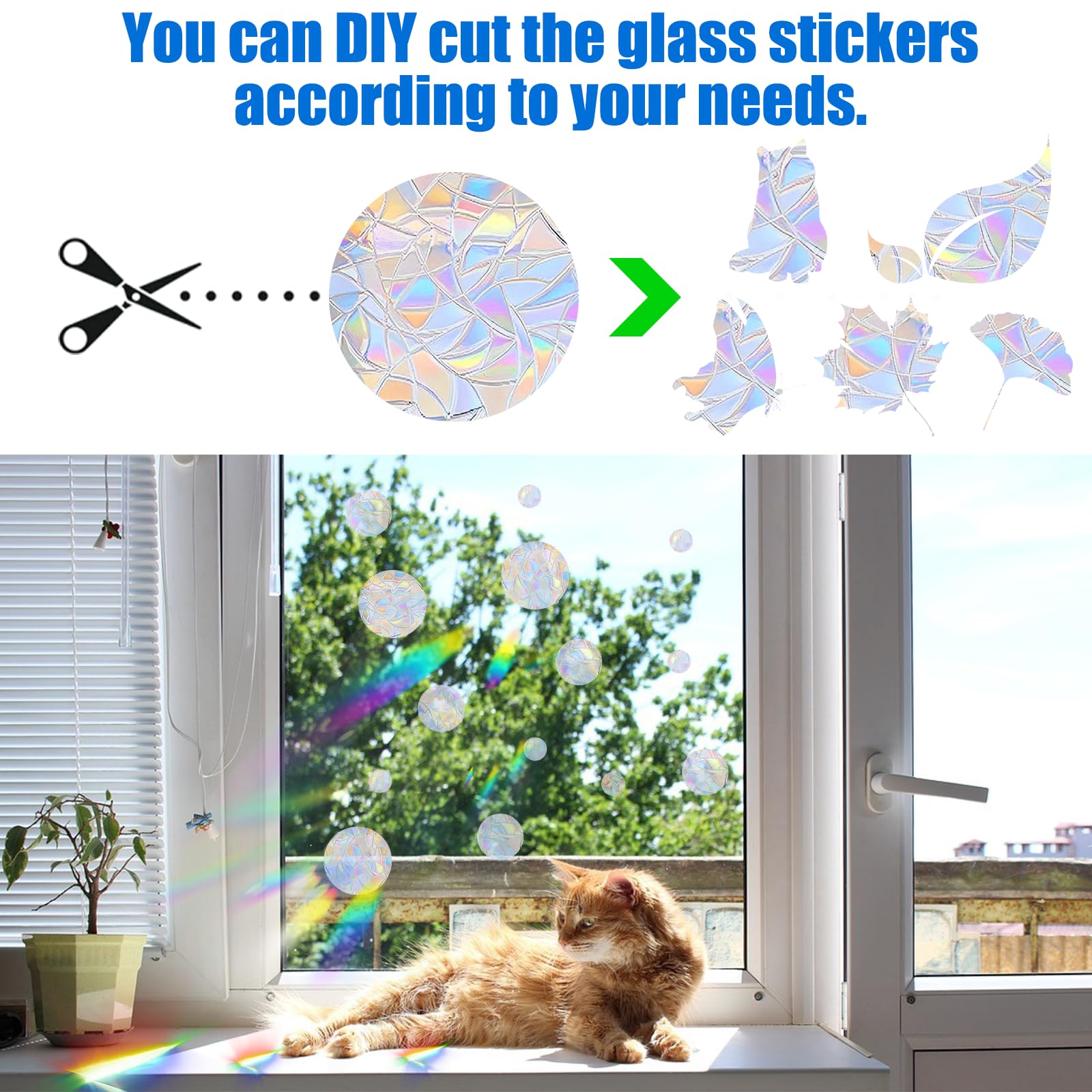 Lot de 39 Suncatcher Sticker, Anti Collision Arc-En-Ciel Fenêtre, Rainbow Prism Autocollant En Verre, Anti-Collision Statique Arc-En-Ciel, Diamètres Variés, Décoration Lumineuse Pour Maison, Bureau