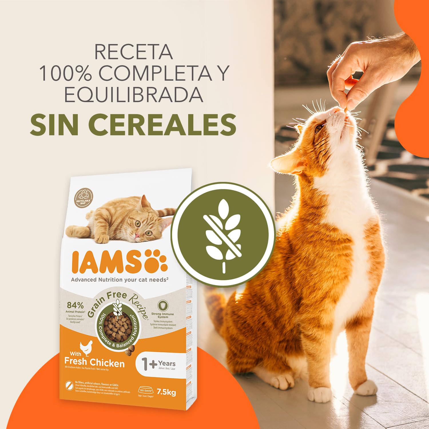 IAMS Alimento Sin Cereales para Gatos Adultos, Pollo Fresco, 7,5kg