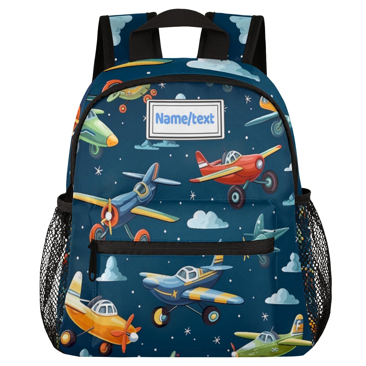 YPPAHHHH Custom Toddler Backpack for Boy Girl Personalized Kids Backpack with Name, Cartoon Airplanes Sky Pattern Preschool Bag with Chest Strap,