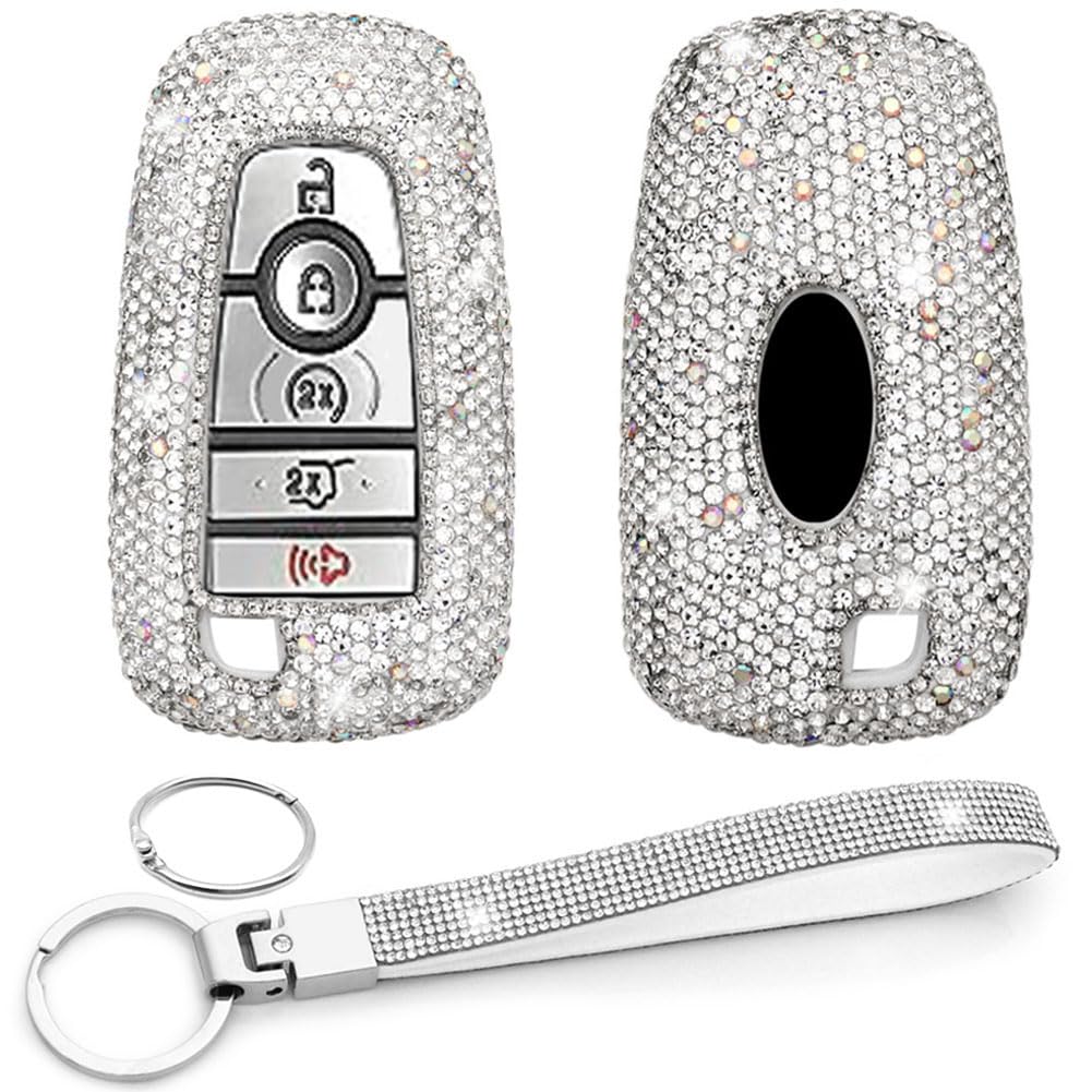 PaierPai Key Fob Cover Case Keychain Compatible with Ford Explorer Edge Mustang Fusion Escape F150 F250 F350 F450 F550 (Silver, Model A)