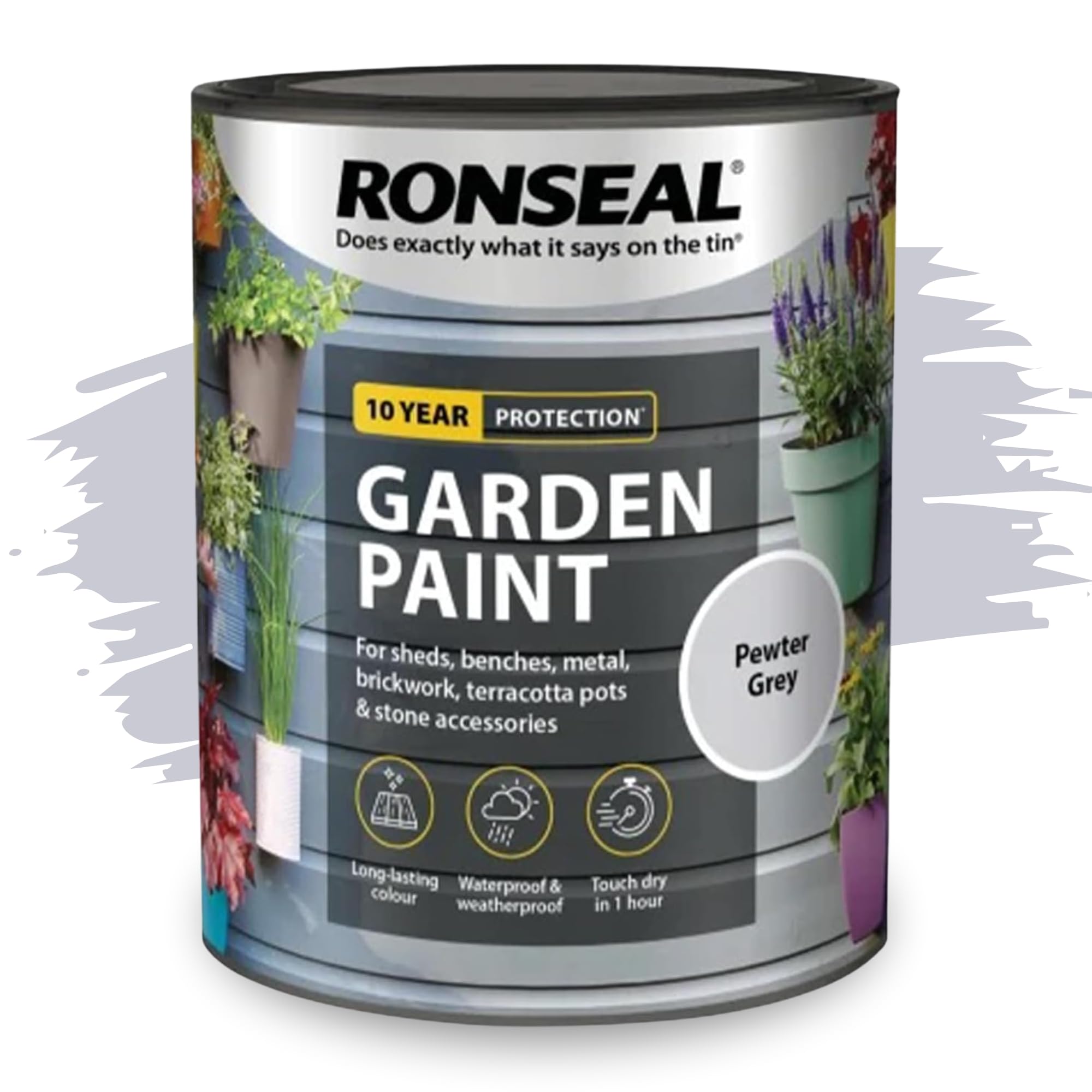 SAVING HUB Fence Paint Garden Shed Paint 750ml - Exterior Wood Paints Tin Waterproof, Weatherproof Paints - For Benches, Metal, Brickwork, Terracotta Pots, Stones Tin (Pewter Grey)