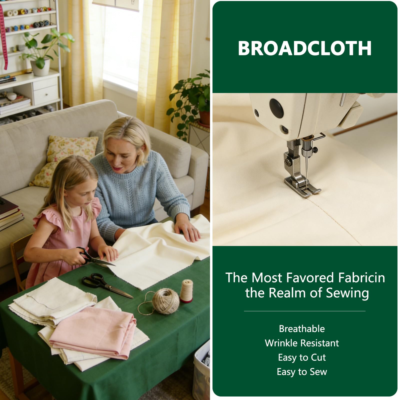 Cotton Polyester Fabric by The Yard - 60" Wide Broadcloth Fabric Soft,Breathable Material - for Lining&Clothes Sewing (Olive Green, 1 Yard) - 5